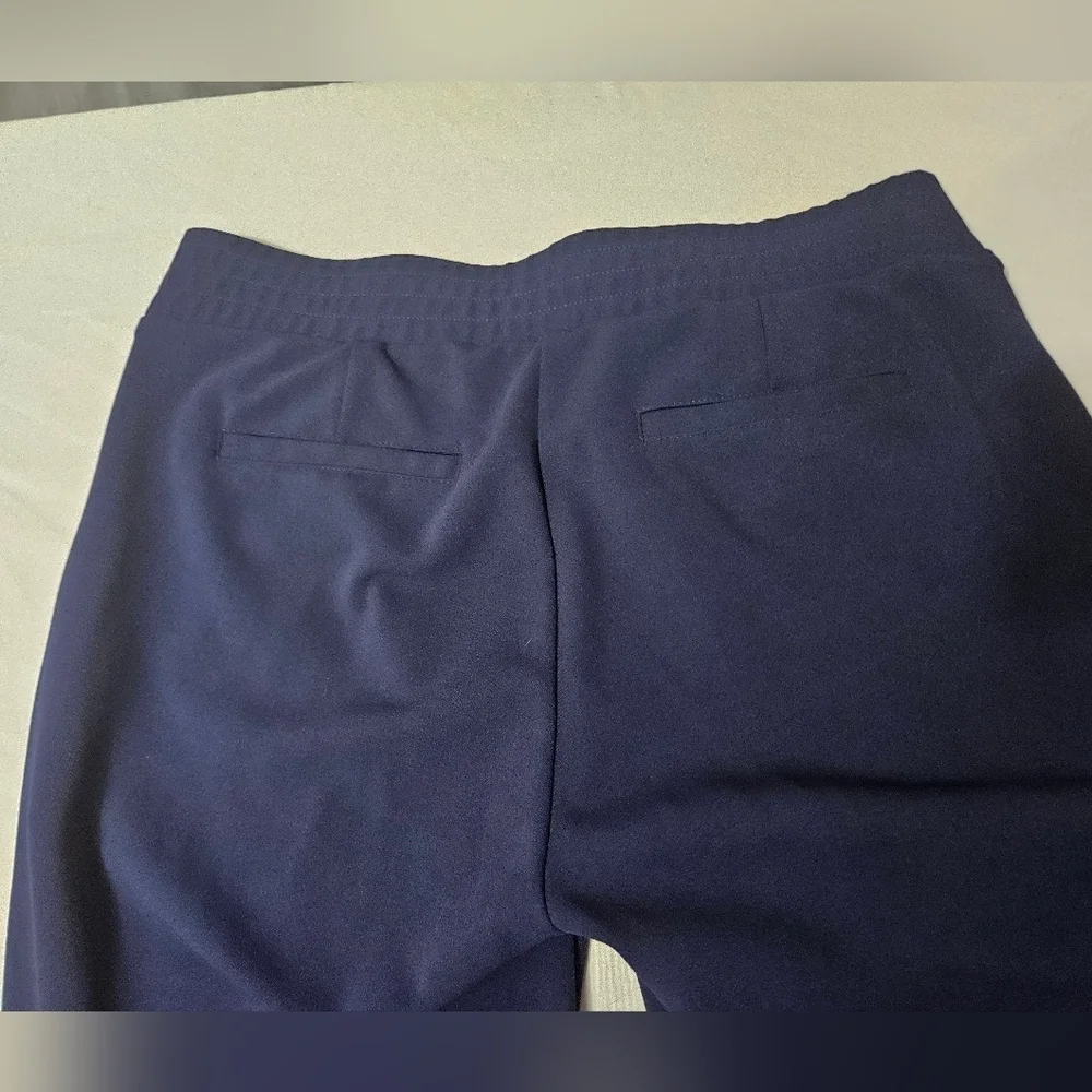 Shinestar Navy Blue Pull On Stretch Pleated Ankle Pants With Pockets Medium!